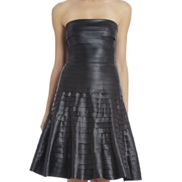 BCBGMaxAzria Harley Black Faux Leather Pleated A-Line Dress 6 NWT - Picture 1 of 16